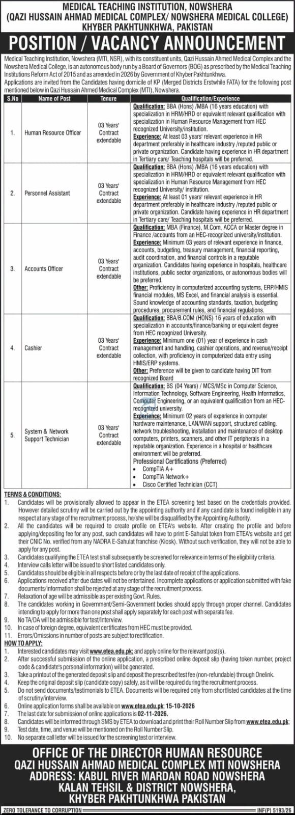 MTI Nowshera Jobs 2026 Advertisement