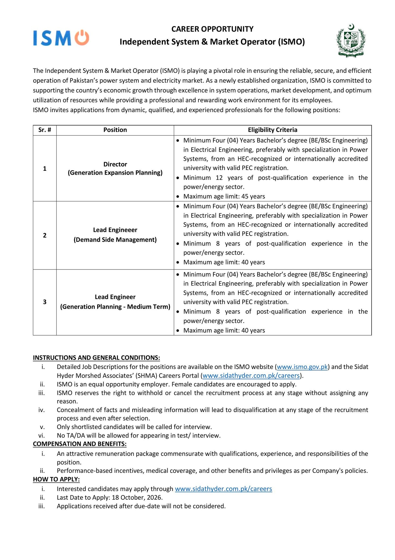 ISMO Senior Posts Jobs 2026 Advertisement