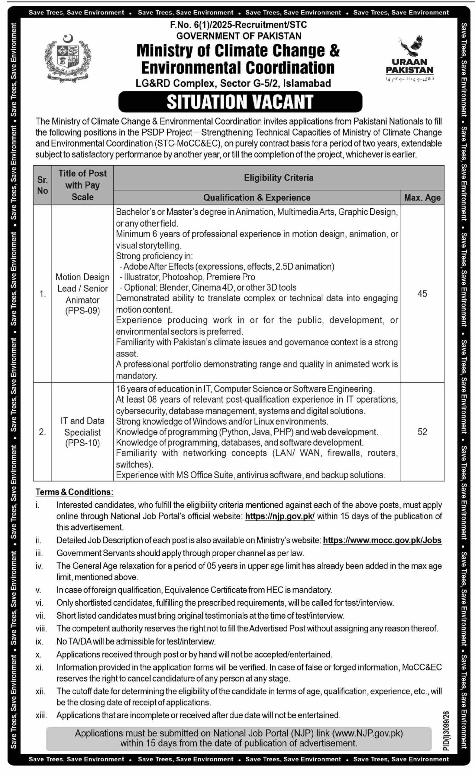 Ministry of Climate Change Jobs 2026 Advertisement