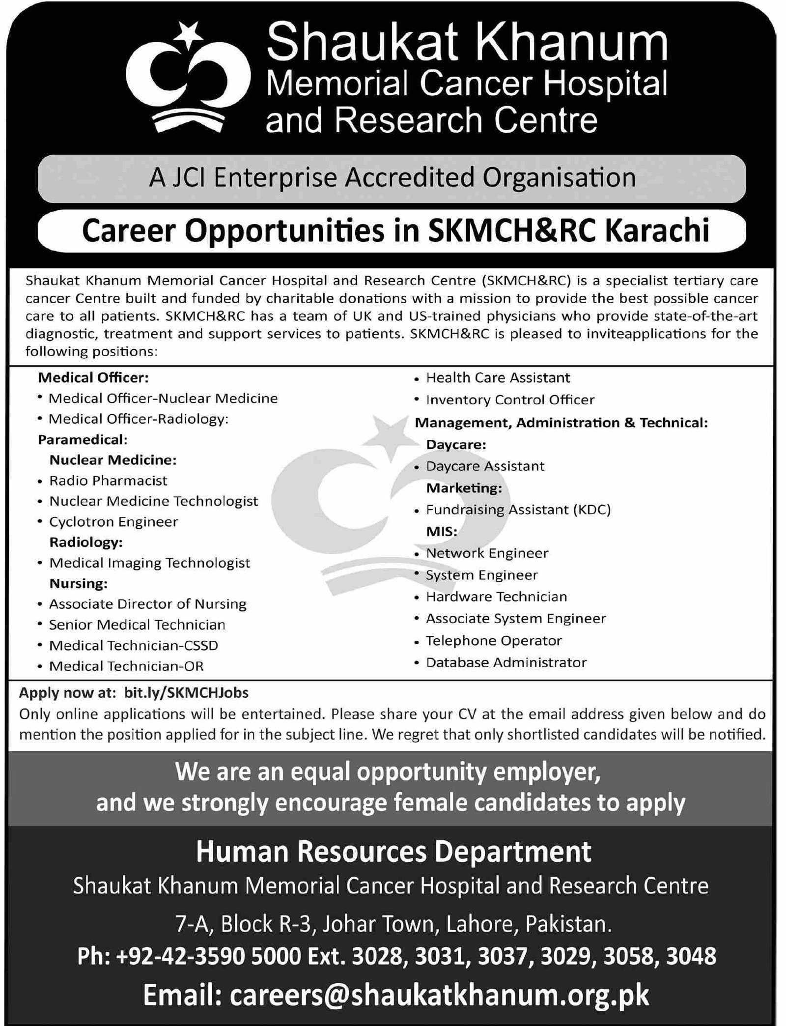 Shaukat Khanum Karachi Jobs 2026 Advertisement