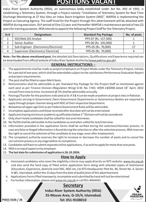 IRSA Jobs 2026 Advertisement