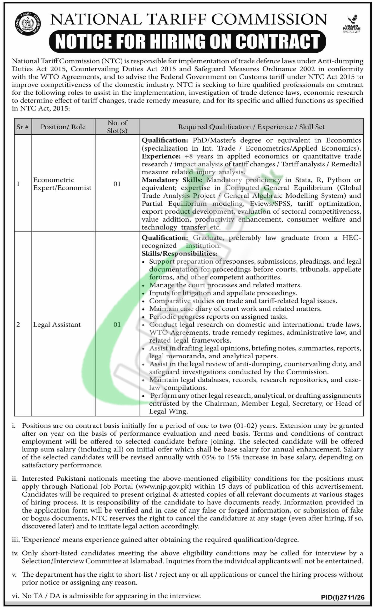 NTC Jobs 2026 Advertisement