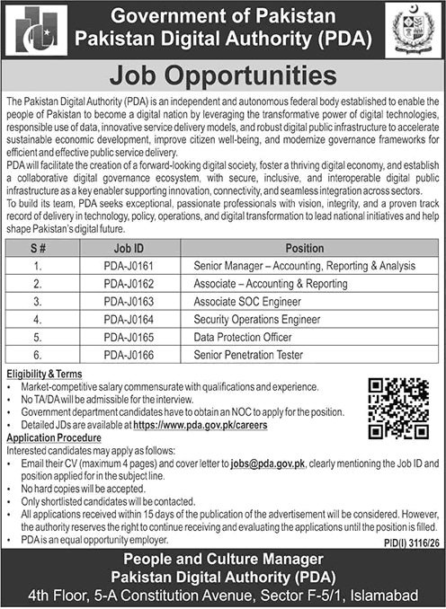 PDA Jobs 2026 Advertisement