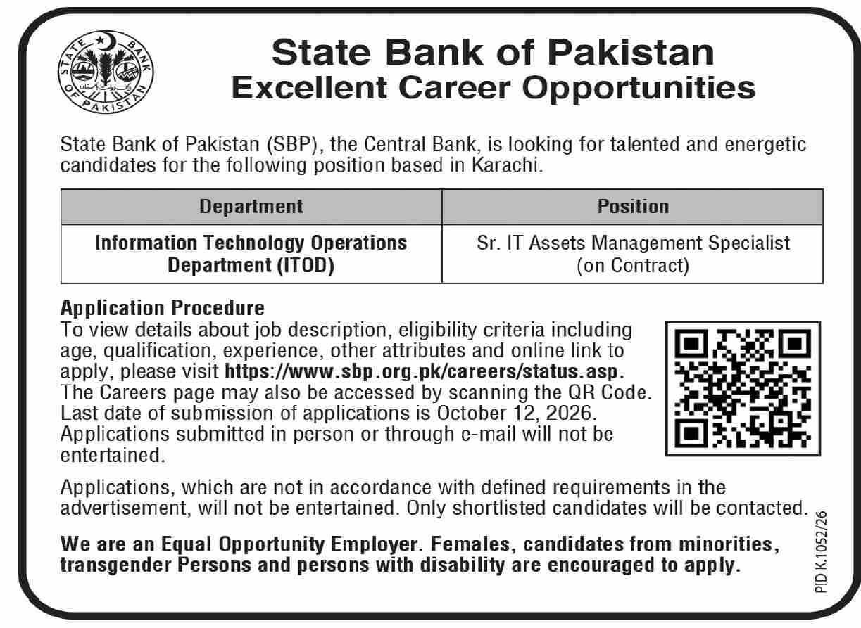 SBP IT Specialist Jobs 2026 Advertisement
